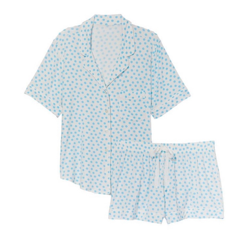 Victorias Secret Blue and White Polka Dot Pajama Set Size Large